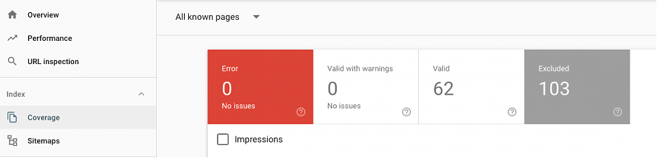 Google search console index coverage