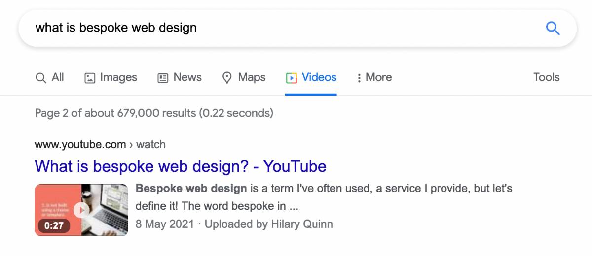 YouTube video result same search page two linking to YouTube