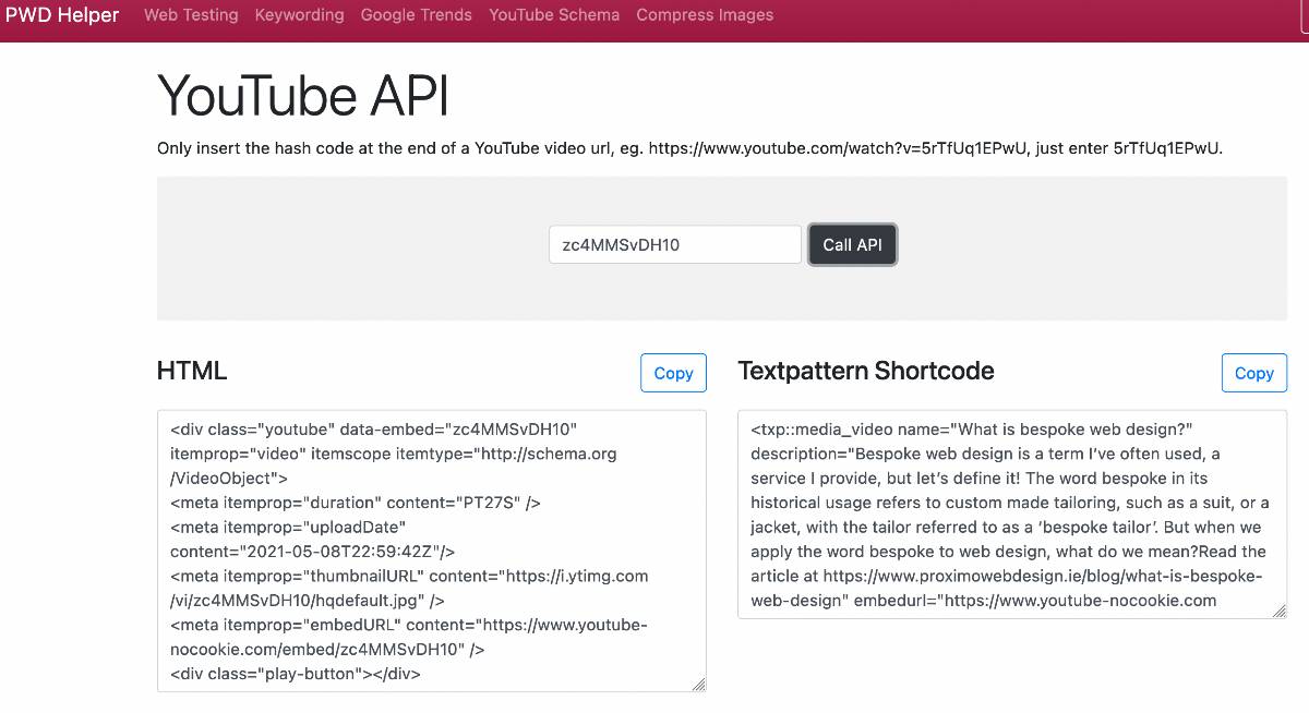 YouTube API generate video schema