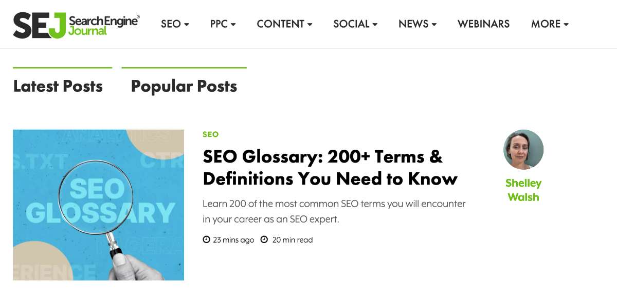 Search Engine Journal blog homepage example screenshot